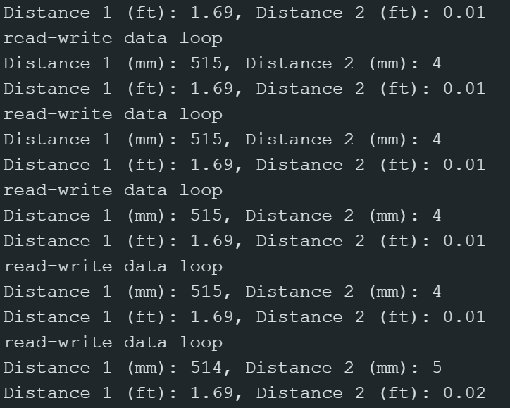 Serial Monitor of Time of Fight Sensors